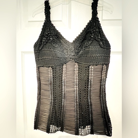 Crochet beaded embellished black tank top - Picture 1 of 5